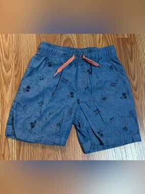 (3/$7) George Blue Printed Pull-On Shorts with Coral Drawstring